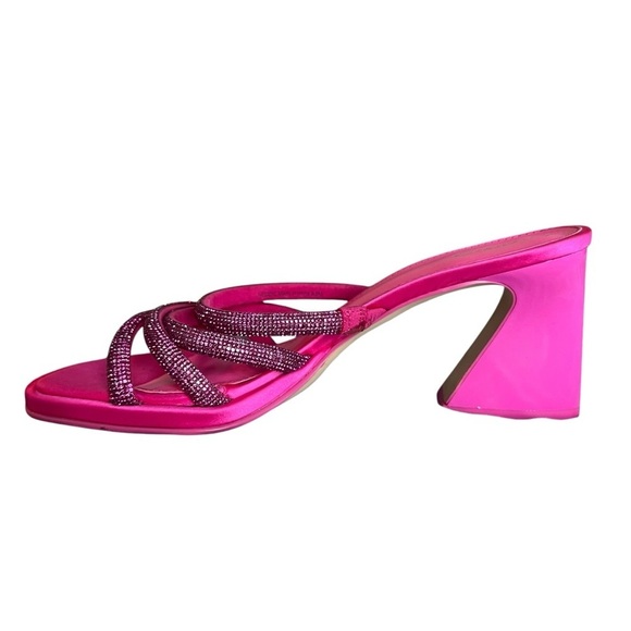 Circus NY by Sam Edelman Heddie Strappy Rhinestone Flare Heel Mules Pink SZ 8.5 - Picture 3 of 7